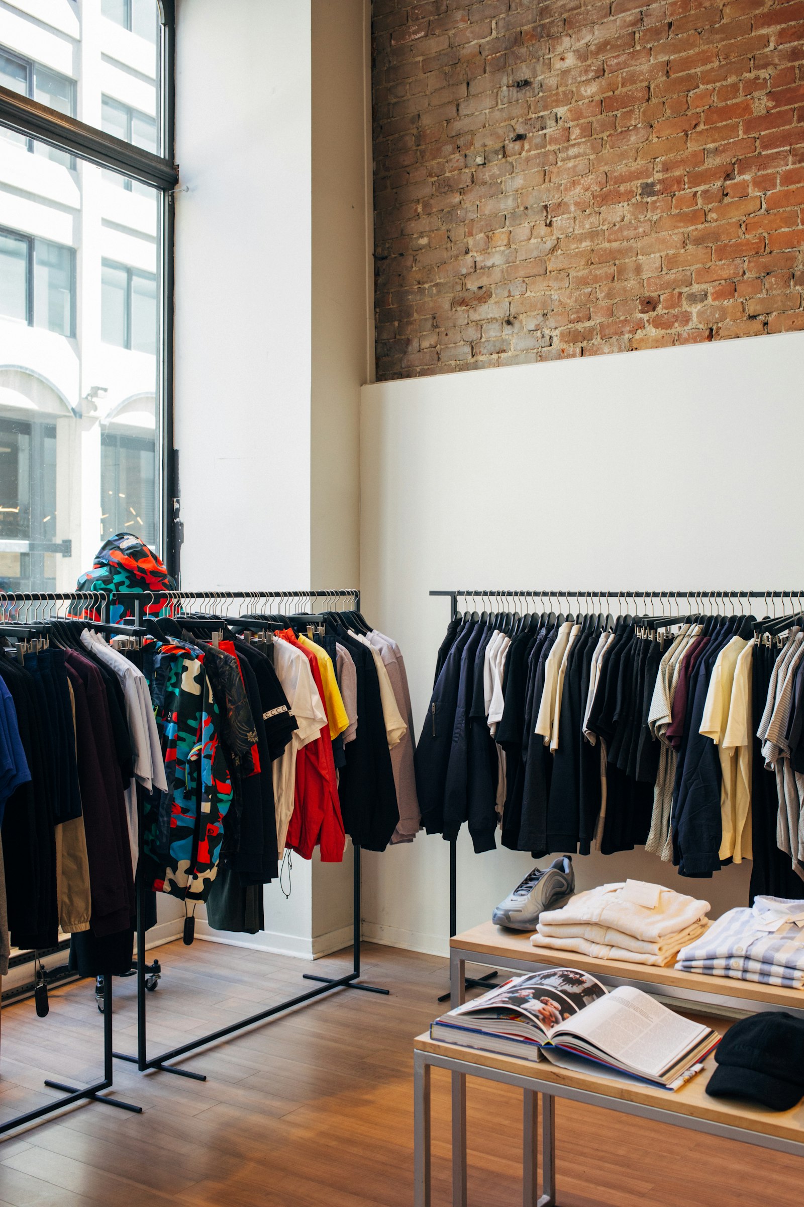 Clothes hanging on racks