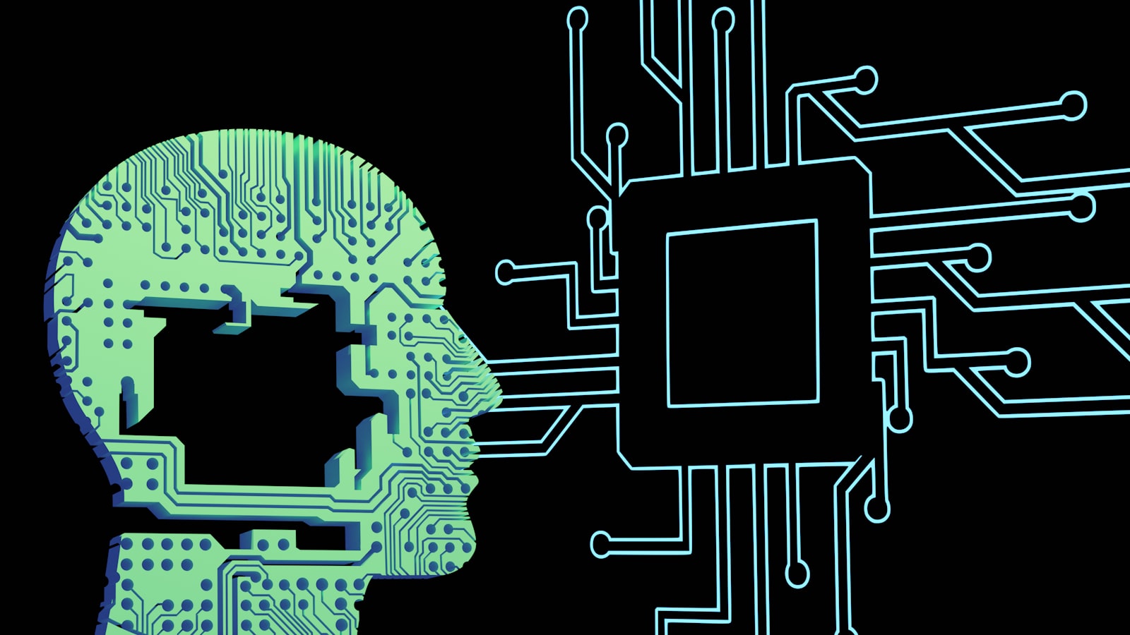 Person's head with circuit board overlay