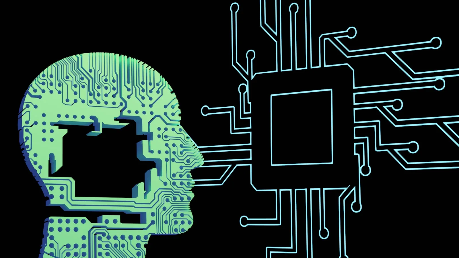 Person's head with circuit board overlay