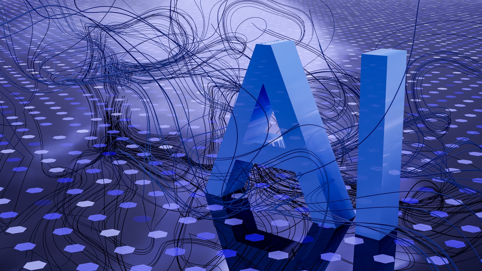 3D rendered AI text on digital background