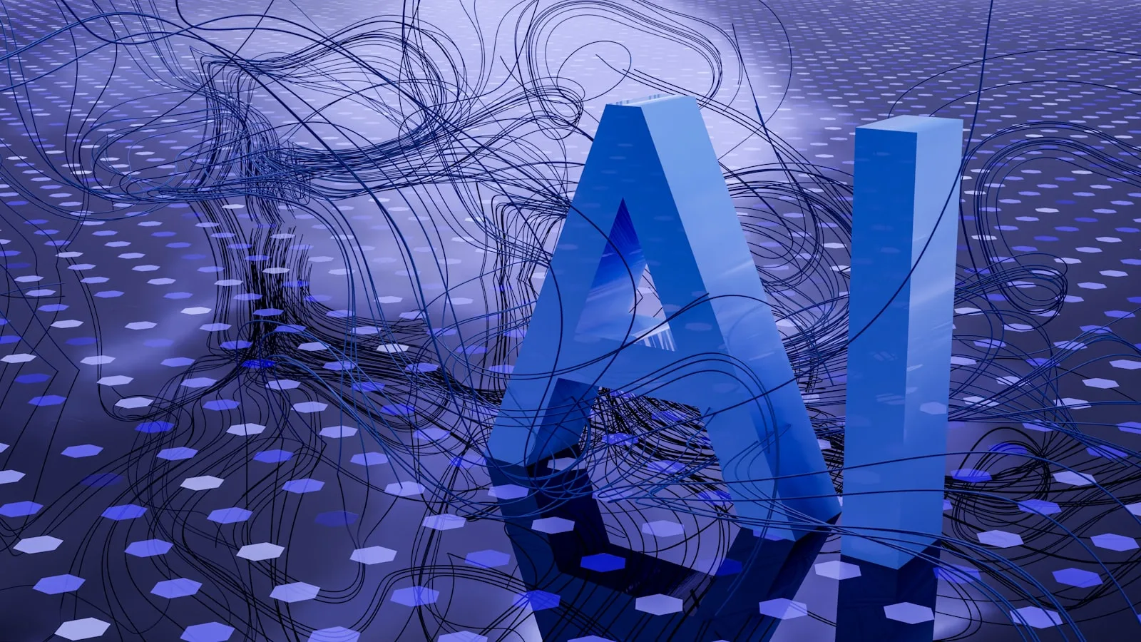 3D rendered AI text on digital background