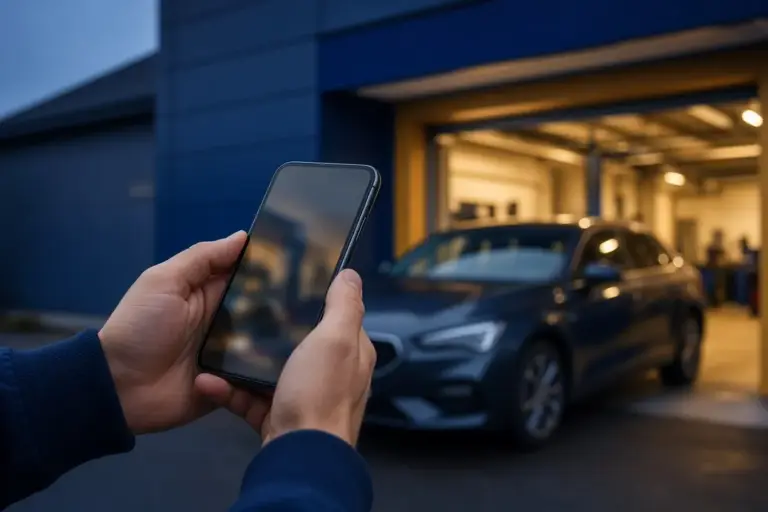 Driver checking their vehicle service history on a phone