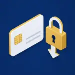 Secure purchase icon: a bank card and a padlock with a download arrow
